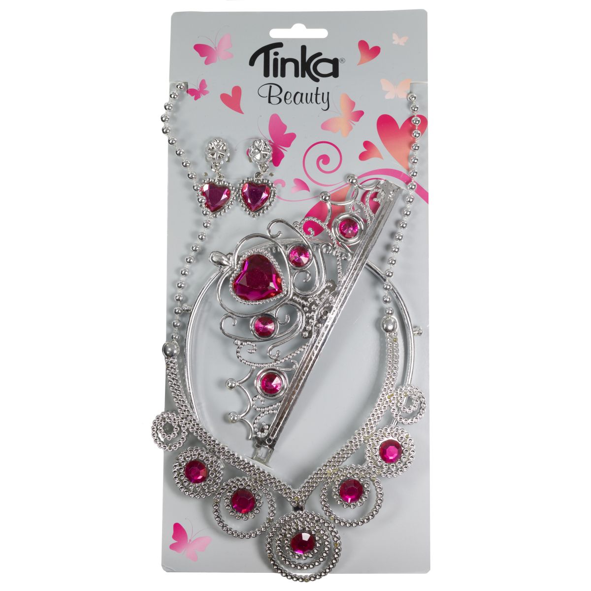 PRINSESS SET TIARA, ÖRONSMYCKE, KEDJA ROSA TINKA BEAUTY	