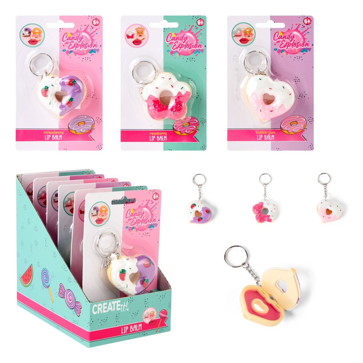 PAKET (6PK) LIPBALM DONUT CANDY EXPLOSION 3ASS CREATE IT!***