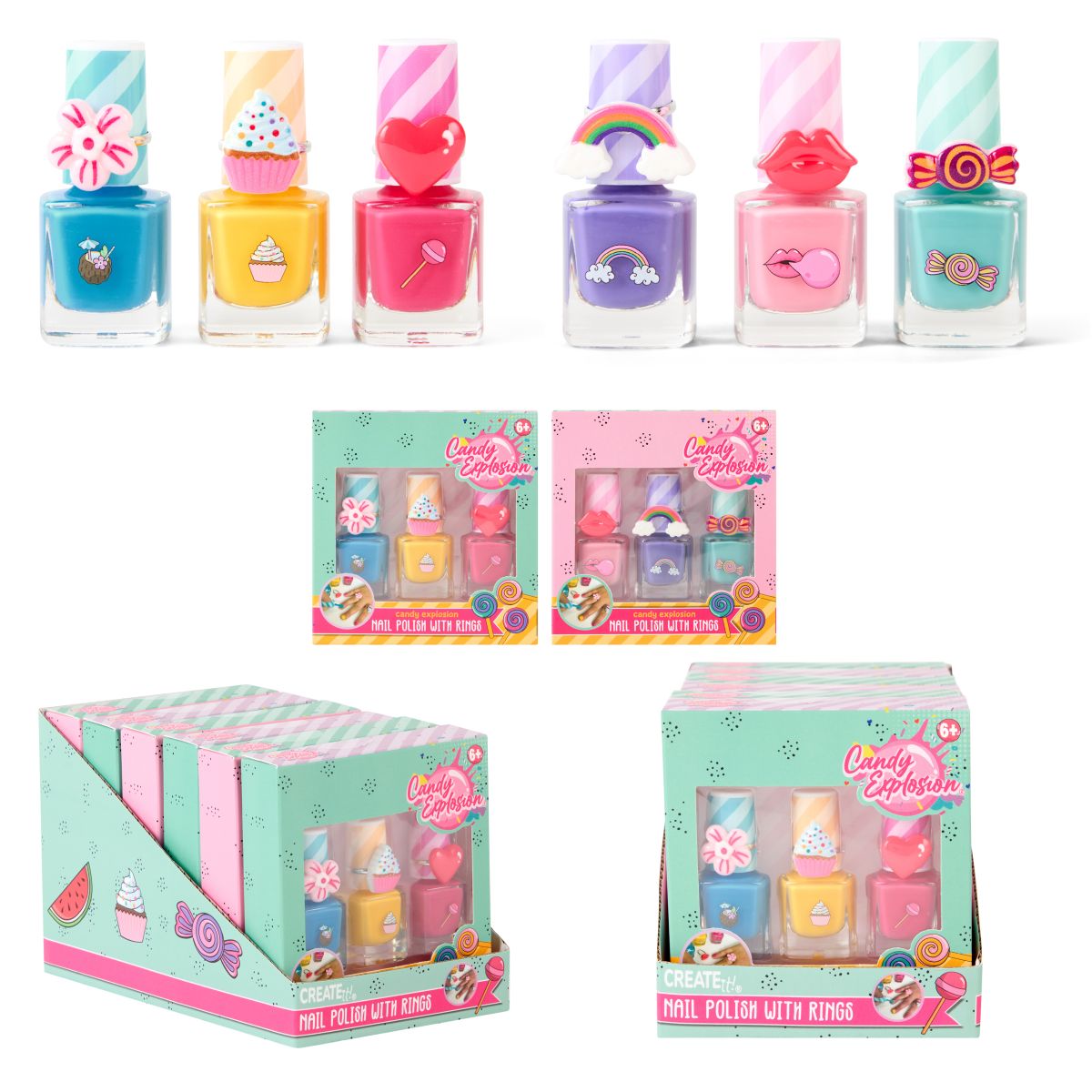 PAKET (6PK) NAGELLACK M RING SET CANDY EXPLOSION 2ASS CREATE IT!